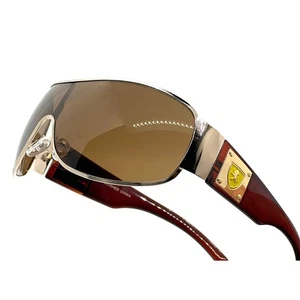 Shield Designer Sunglasses Gold Frame Brown Lens Luxury Shield Style Cover Face - Picture 1 of 12