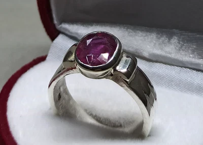 Men’s Natural 5ct Deep Red Ruby Ring Round Cut 925 Sterling Silver Handmade - Image 1 of 4