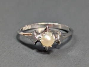 Vintage Signed 10k White Gold Pearl Ring Size 6.25 - Picture 1 of 24