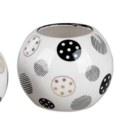 Deko Kugelvase MODERN TREND STYLE Kreise H. 11cm schwarz weiß gold Formano WA - Bild 1 von 2