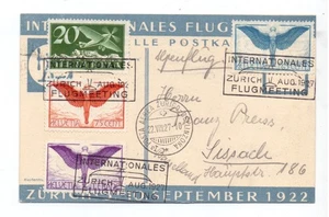 SWITZERLAND 1927 FLIGHT MEETING PPC USED 20c, 65c, 75c, Af AIRS - Picture 1 of 2