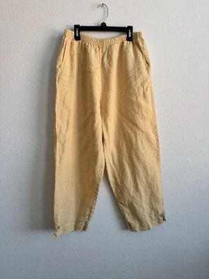 Pantalones recortados de lino naranja Aagean para mujer bolsillos tiro alto mediano Foto 1 de 4