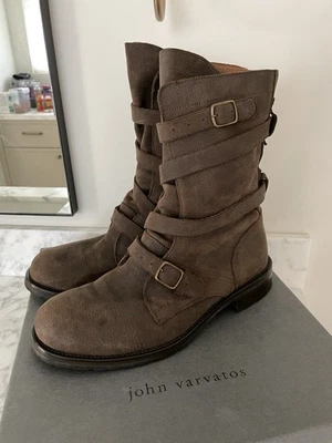 Botas John Varvatos Tanker Engineer 10.5 marrom pele de bezerro alça tripla steampunk - Imagem 1 de 4