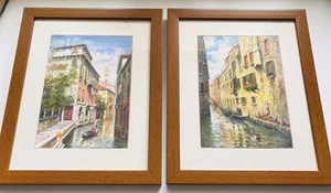 Venice Canal Watercolours x2 Framed - 2011 - Both Signed by Corrado Pellegrem. - Picture 1 of 7
