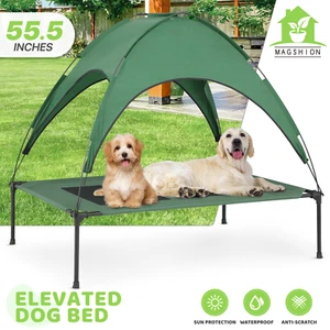 55.5" Elevated Cooling Dog Bed Ventilated Mesh Green Pet Bed w/Detachable Canopy - Picture 1 of 10