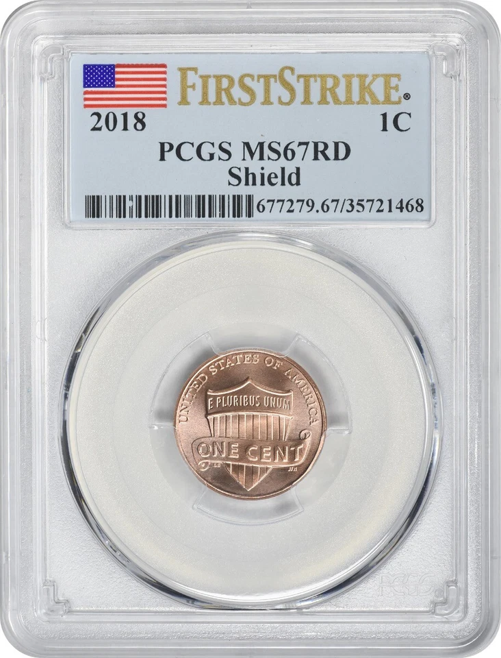 2018 Lincoln Cent MS67RD First Strike PCGS - Image 1 of 2