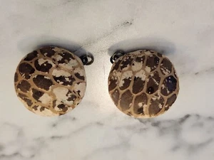 Vintage Circular Pierced Earrings With Animal Print Design - Picture 1 of 4