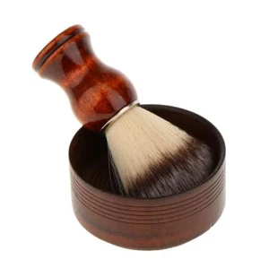 Men's Hair Removal Tool Set Bristle Shaving Brush with Wooden Soap Bowl Mug - Picture 1 of 7