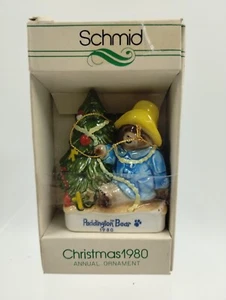 "Oso Schmid Paddington vintage años 80 cerámica adorno de Navidad 3 1/2"" en caja" - Imagen 1 de 2