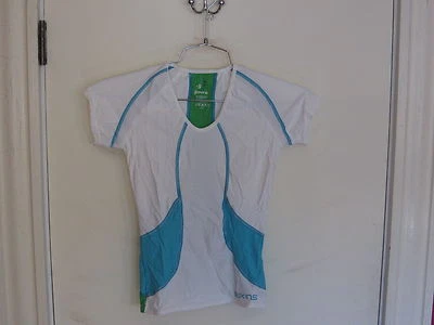 SKINS Women's cap sleeve compression cycling top-size M-white,azure&emerald - Image 1 of 4