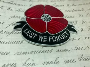Lest We Forget Red Poppy Car Badge with Grille Fixings British Legion ALUM - Picture 1 of 4