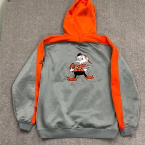Reebok NFL Hoodie M Gray Orange Cleveland BROWNIE BROWNS FOOTBALL Colorblock - Picture 1 of 11