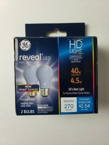 2 Pack GE Reveal LED HD+ Light 4 Watt 40 Watt Replacement Frosted A15 Dimmable - Picture 1 of 2