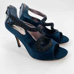 Sandalia de tacón Leon Max con cuentas recortadas nueva sin caja azul talla 8M - Imagen 1 de 12