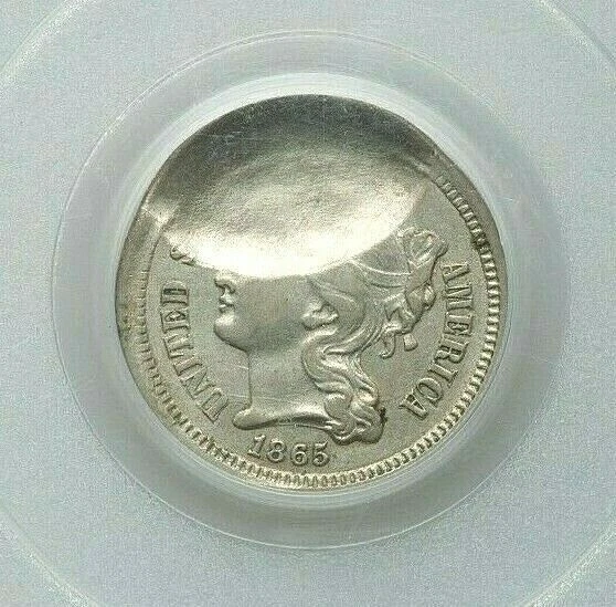 40% INDENT ERROR! 1865 THREE CENT NICKEL PCGS AU-58 - Image 1 of 3