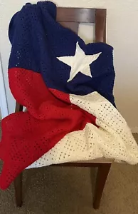 Vintage Hand Stitched Granny Square TEXAS Flag Afghan Lap Blanket appx 62” x 52” - Picture 1 of 12