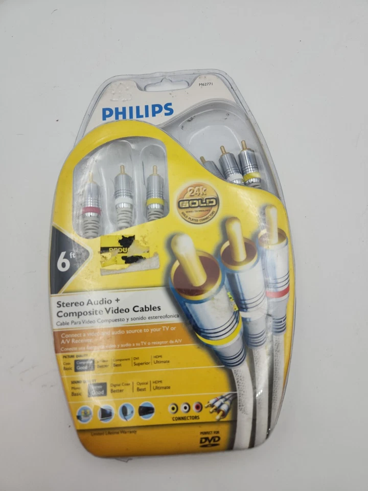 Nuevos cables de video Phillips de audio estéreo de 6 pies RCA + S conectores chapados en oro de 24K  Foto 1 de 1
