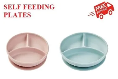 Kids Silicone Self Feeding Plate Suction Divided Bowl Tray BabyCutlery Teal/Pink • 10.74$