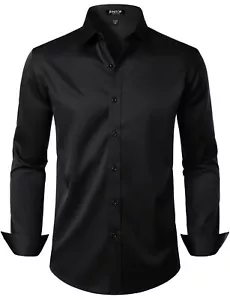 Men's Stretch Wrinkle Free Dress Shirts Formal Wedding Prom Long Sleeve Slim ... - Picture 1 of 7