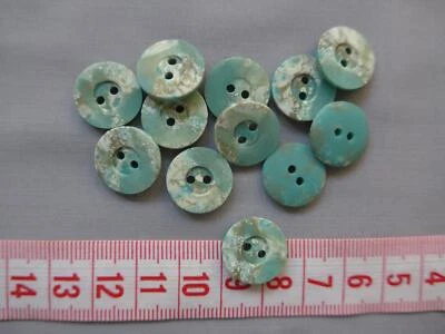 GARDINEN RÖTTGER Knopf aqua meliert 15mm 12 Stück