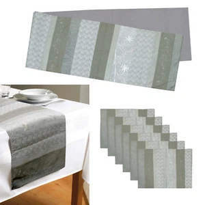 7 Piece - Embroidery Silver Table Runner 34 x 176cm + 6 Table Placemats - Picture 1 of 4