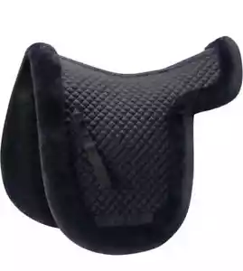 PRI Dressage Velvet Quilted Saddle Pad Black Leather New - Picture 1 of 5