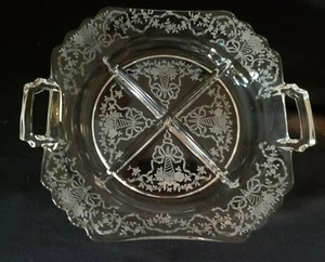 FOSTORIA CORSAGE Crystal Floral 4 Part Handled Relish Sectioned Dish - Picture 1 of 5