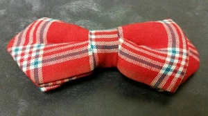 Christmas Bowtie red plaid clip-on 4.25 Junior Charmer marked Ormond NYC - Picture 1 of 5