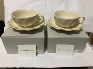 Juego de 2 tazas y platillos de sopa MinoYakiWare Rinka porcelana blanca Kaneko Kohyo - Imagen 1 de 14
