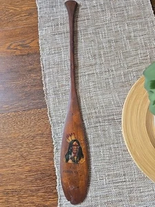 Antique Providence RI Souvenir Wood Canoe Paddle Native American Indians - Picture 1 of 10