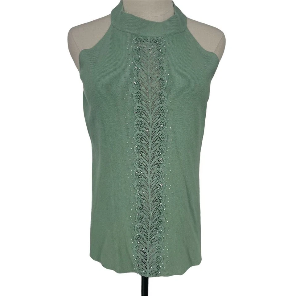 Suéter Camisa Para Mujer Vila Milano Verde Sin Mangas Detalle Encaje Talla L Foto 1 de 4