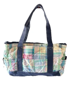 Bolso de Mano Lg Vintage Patchwork Rosa Azul a Cuadros Cierre con Cremallera Rojo/Azul - Imagen 1 de 6