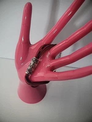 Vintage Bracelet Wrap Pink Whine Silver Tone Crystals Charms Jewelry Costume - Image 1 of 4