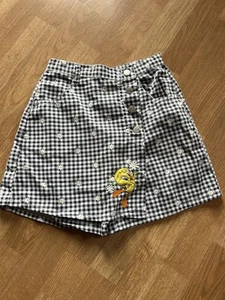 Vintage 90's Looney Tunes Tweety Bird Black & White Checked Daisy Skort Girls 10 - Bild 1 von 7