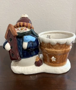Christmas Snowman Candle Holder Ceramic Holiday Home Decor Crazy Mountain - Picture 1 of 13