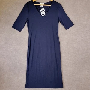 EVELIE Dress Womens XL Shirt Pencil Straight Blue Maxi Shortsleeves Cross Neck - Picture 1 of 8
