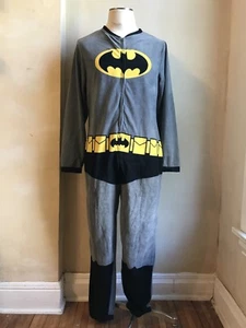 BATMAN DC COMICS BLACK GREY ONE PIECE PAJAMA JUMP SUIT S L SELEEPWEAR BODYSUIT - Picture 1 of 7
