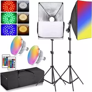 Abeststudio Photography Softbox Lighting Kit 2x150W Dimmable RGB LED Lighting - Picture 1 of 9