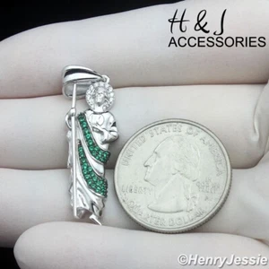 MEN SOLID 925 STERLING SILVER ICY GREEN CZ 3D SAN JUDAS ST.JUDE PENDANT*ASP490 - Picture 1 of 4