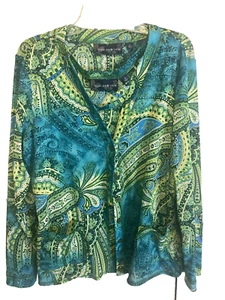 SUSAN GRAVER XL 2 Piece Printed Sheer Chiffon Blouse Top & Green Cami - Picture 1 of 4