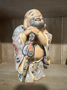 Japanese Satsuma Kutani Hotei Ceramic Happy Buddha Statue, 9” T., Ceramic Marked - Picture 1 of 24
