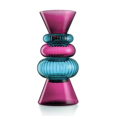 Nason Moretti Murano - Issey - Rubin / Türkis - Vase Set Kelche Wein 5 Schalen - Bild 1 von 4