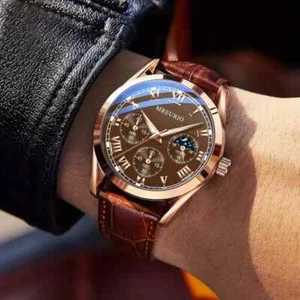 Fashion Business Men's Quartz Belt Watch Stainless Steel Round Wrist Watch - Imagen 1 de 2