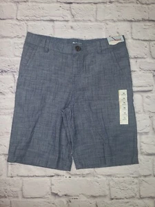 NWT Cat & Jack Blue Chambray Boys Shorts Size 14 Flat Front Adj Waist - Picture 1 of 4
