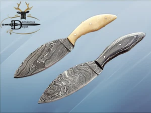 8.5" COMPACT SKINNING POCKET CAMPING KNIFE IN WHITE & BLACK SCALE, COW SHEATH - Picture 1 of 24