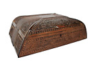 Antique Jewelry Box Hand Crafted Kashmiri Walnut Wood Cash Box Fine Carving Old