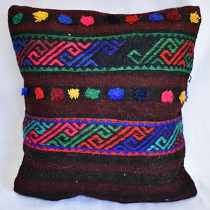 Funda de almohada turca para lanzar alfombra Kilim 16""x16"" nómada vintage Kelim - Imagen 1 de 4