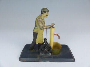 Antique Gebruder Bing Live Steam Tin Toy Accessory  Man at Pump Germany 1920's