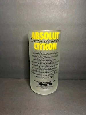 Unique Absolut Citron Vodka Frosted Glass Advertising Bottle Tip Jar Bar Decor - Image 1 of 4