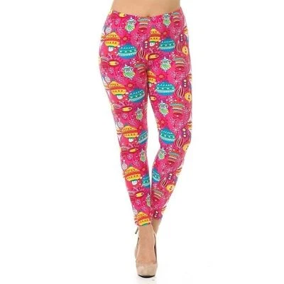 Leggings navideños rosas suaves con mantequilla talla X-Plus para mujer Foto 1 de 4